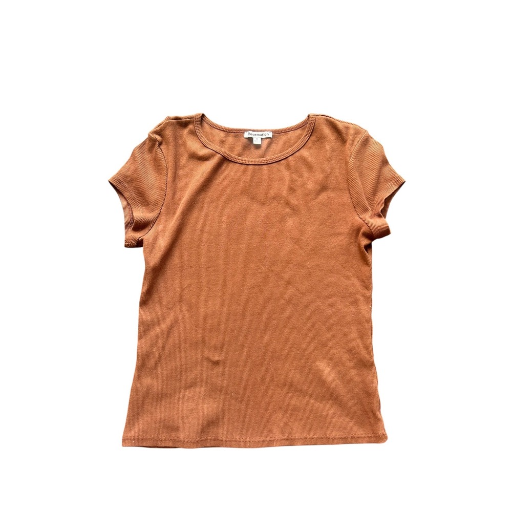 Reformation Womens Ribbed Short Sleeve Crew Neck Tee chocolate Brown Size Medium
